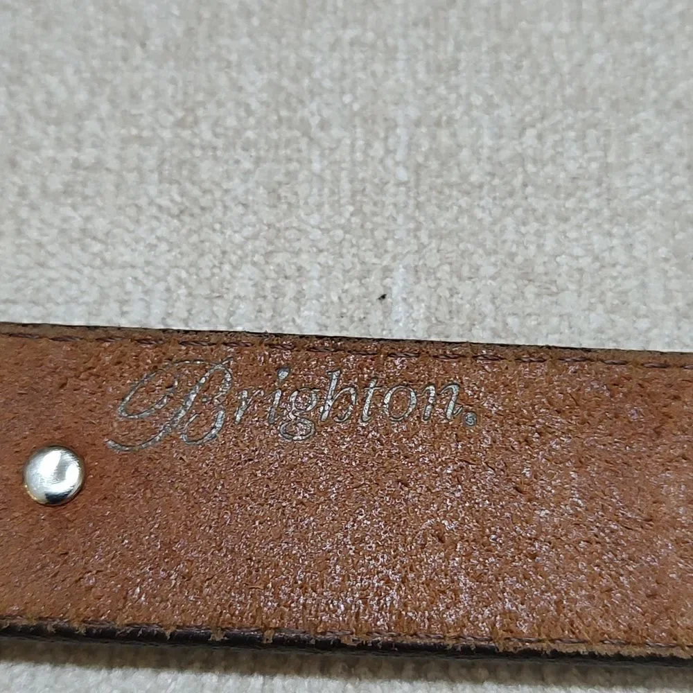 Brighton Men's Brown Leather Belt with Silver Buckle and Tip Size 42